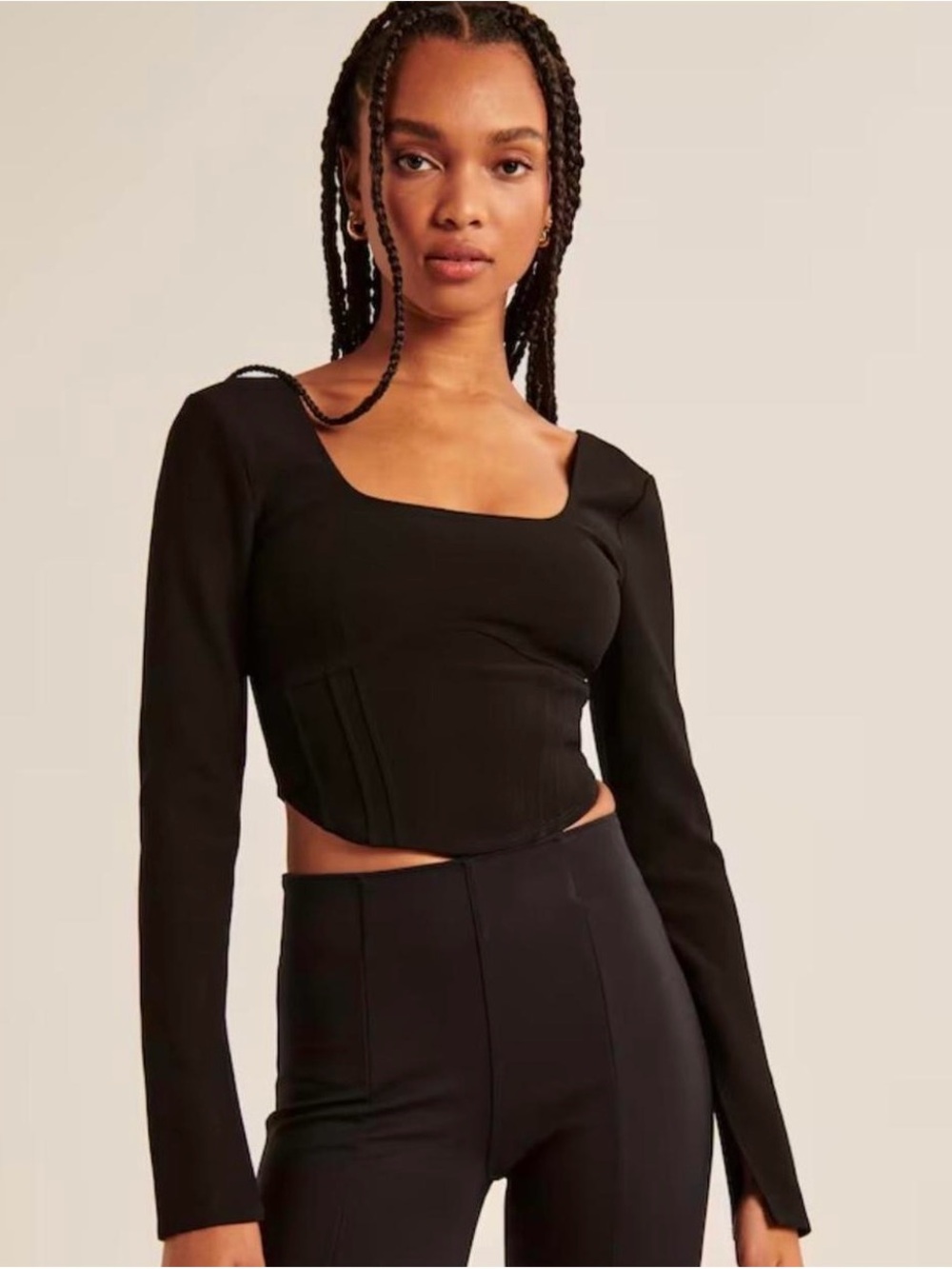 Abercrombie & Fitch long sleeve Corset square neck Top sz XL dark teal